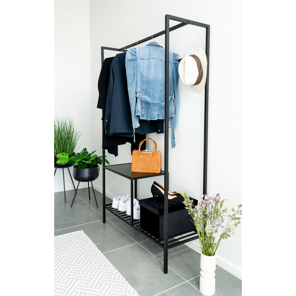 Vita Wardrobe - Wardrobe in black frame with two black shelves